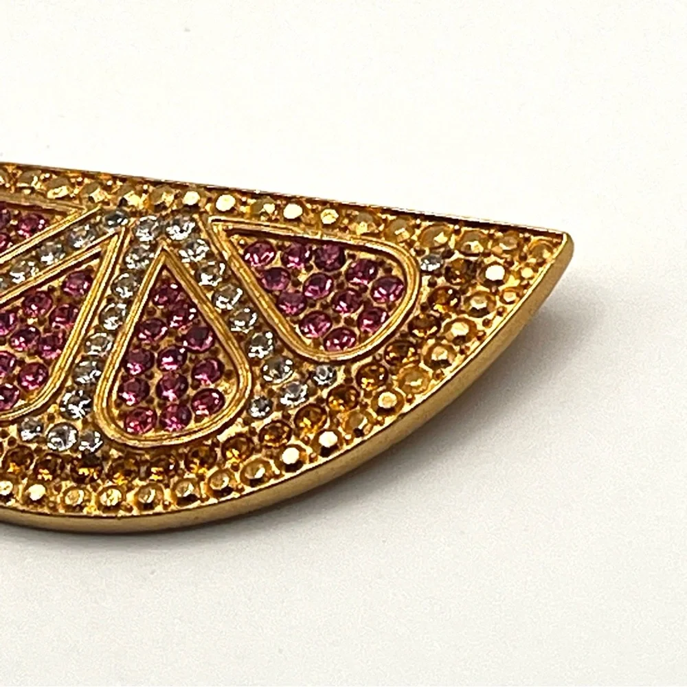 Vintage Carlisle Signed Swarovski Rhinestone Pink Gold Grapefruit Brooch - Picture 8 of 10